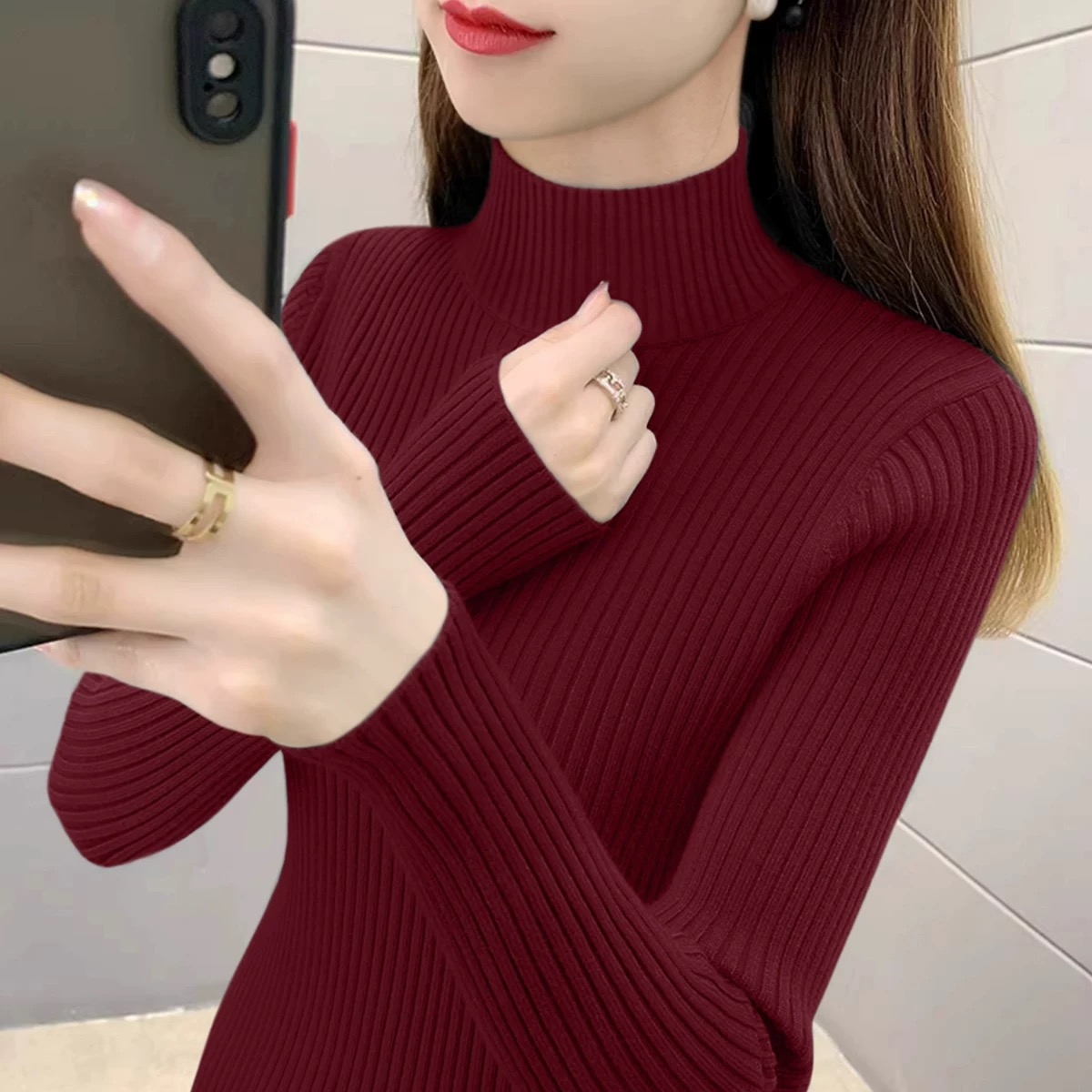 半高领加厚毛衣女秋冬2025新款修身内搭打底衫高级感显瘦针织上衣