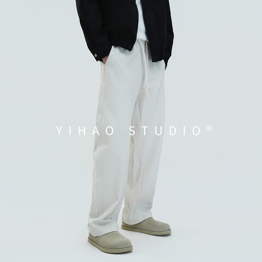 YIHAO STUDIO秋季男款高级简约直筒休闲裤百搭宽松黑色轻奢长裤