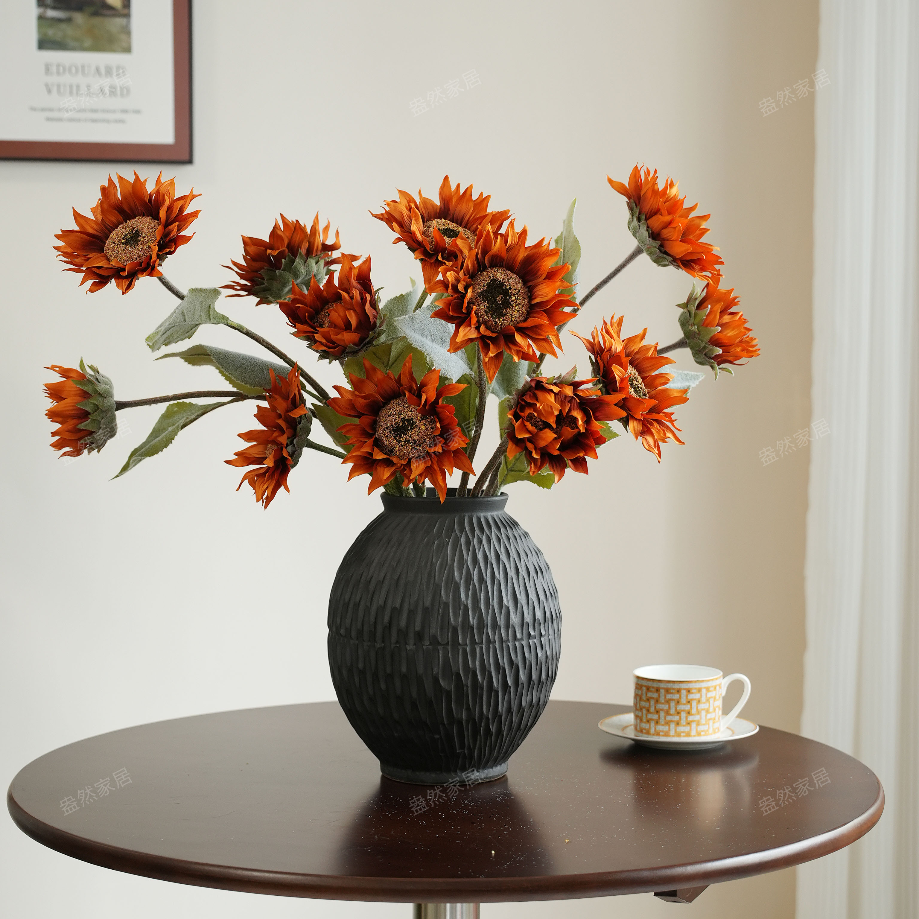 油画向日葵仿真花高逼真仿真花高档样板间客厅装饰摆件高级感假花