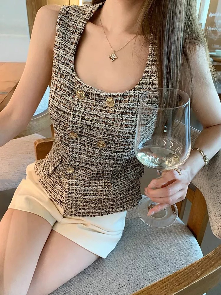 高级感小香风马甲女夏季新款老钱风千金感收腰无袖气质背心上衣