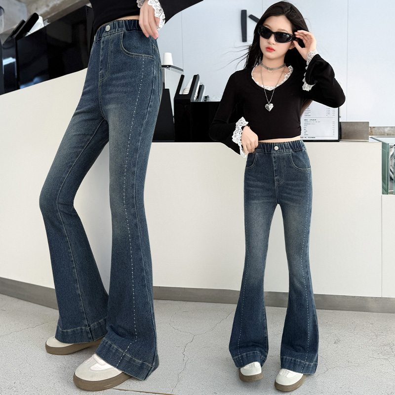 女童牛仔裤春秋装新款洋气儿童裤子弹力显瘦喇叭裤中大童修身长裤