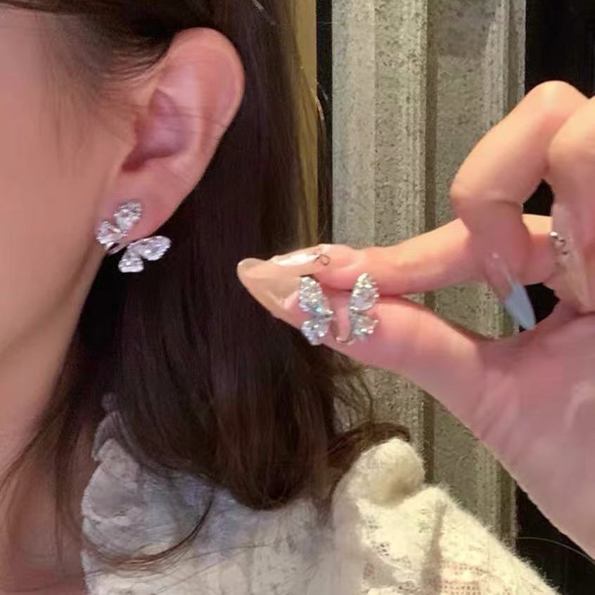 合金耳饰 超闪蝴蝶耳环女2025新款爆款轻奢复古耳饰小众设计耳钉