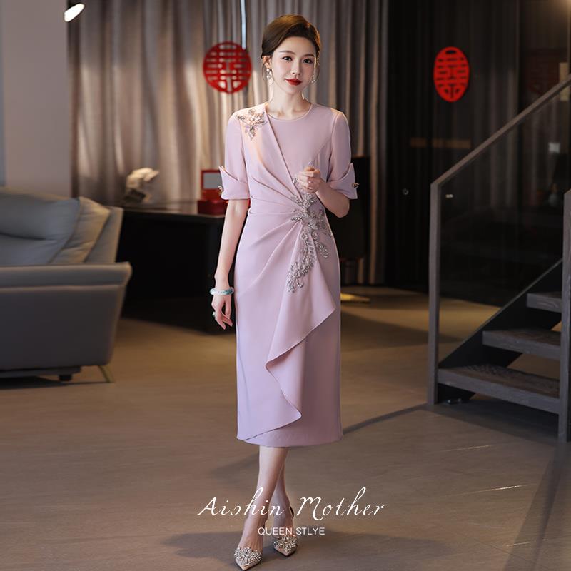 妈妈结婚礼服喜婆婆裙子夏季新款显年轻遮肚子贵气高档宴装连衣裙