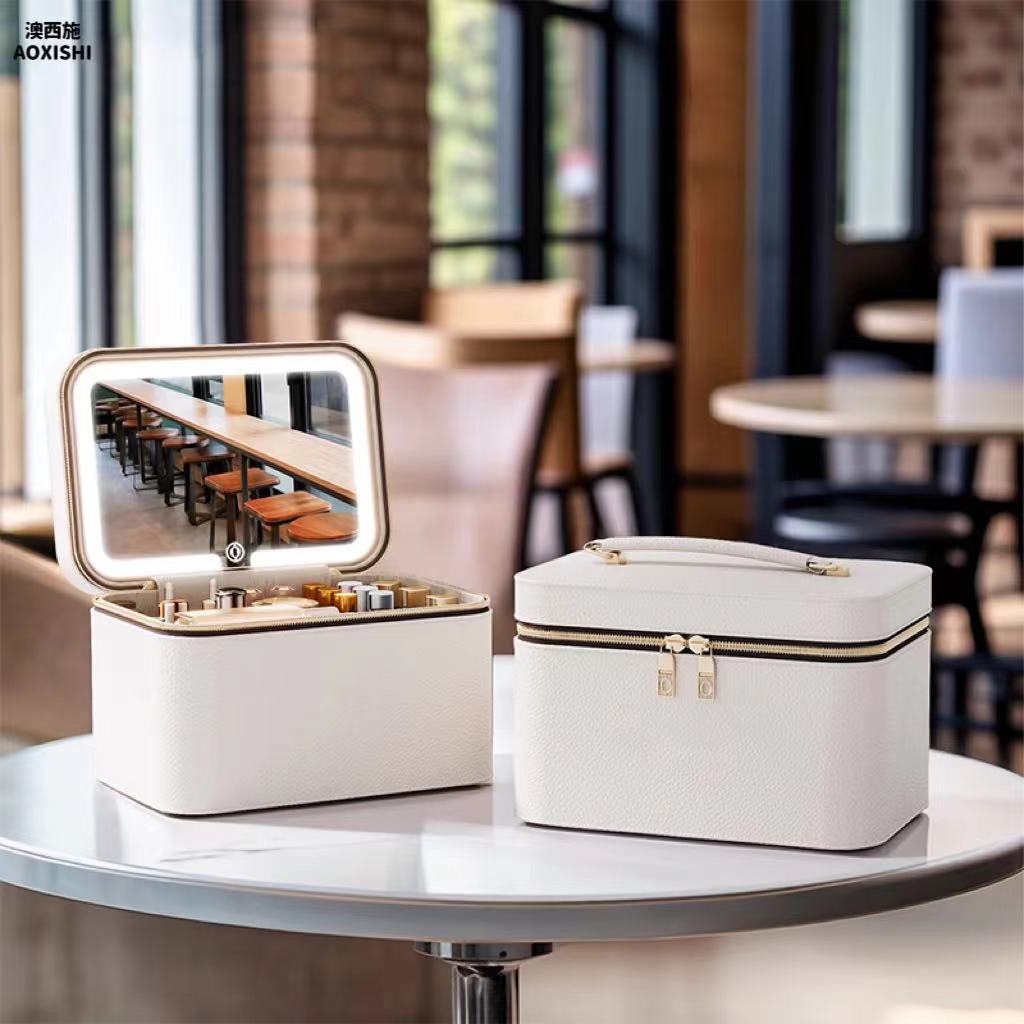 澳西施化妆包女便携大容量带镜子化妆刷分区2025新款收纳盒洗漱包