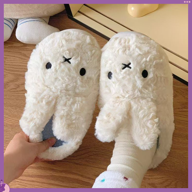 可爱米菲兔包跟加绒棉拖鞋女秋冬外穿防滑厚底居家保暖棉鞋假日F