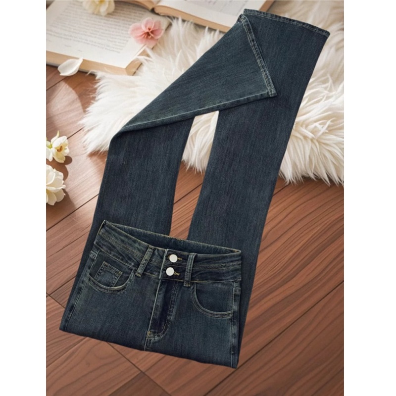 雪千羽水泥灰微喇牛仔裤女春秋2025新款高腰弹力显瘦高个子喇叭裤