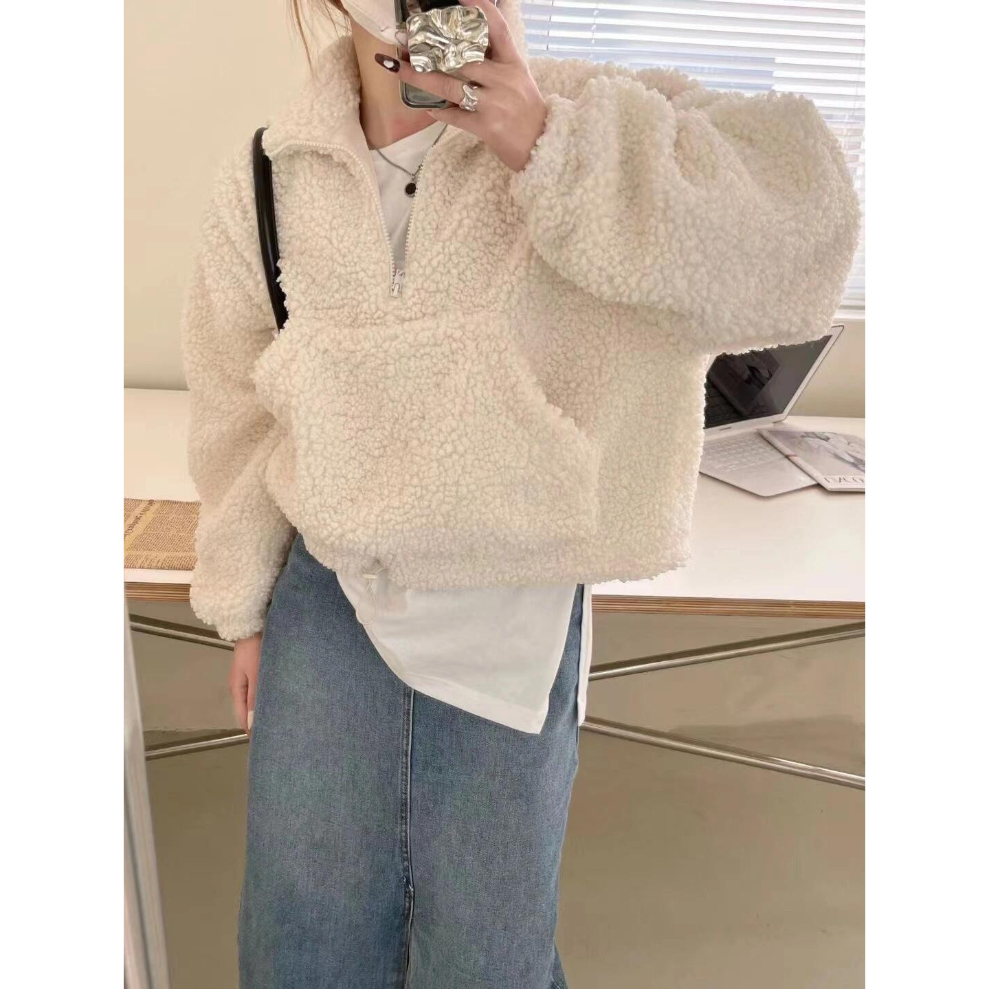 巨好看！上身绝美！立领卫衣女秋冬季洋气休闲好看奶呼呼半拉链上衣