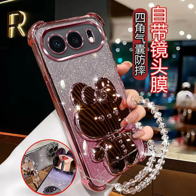 适用荣耀500新款手机壳镜头全包可爱兔镜子支架女款硅胶软壳创意.