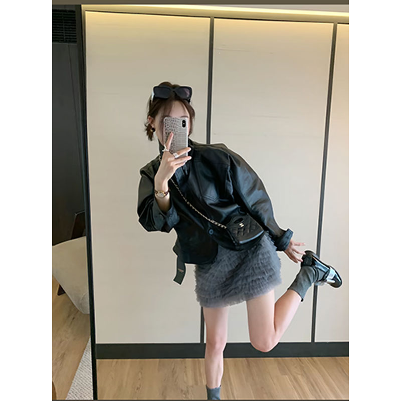 法式INS风少女风休闲风2026秋季新款时尚套装外套皮衣性感半裙女