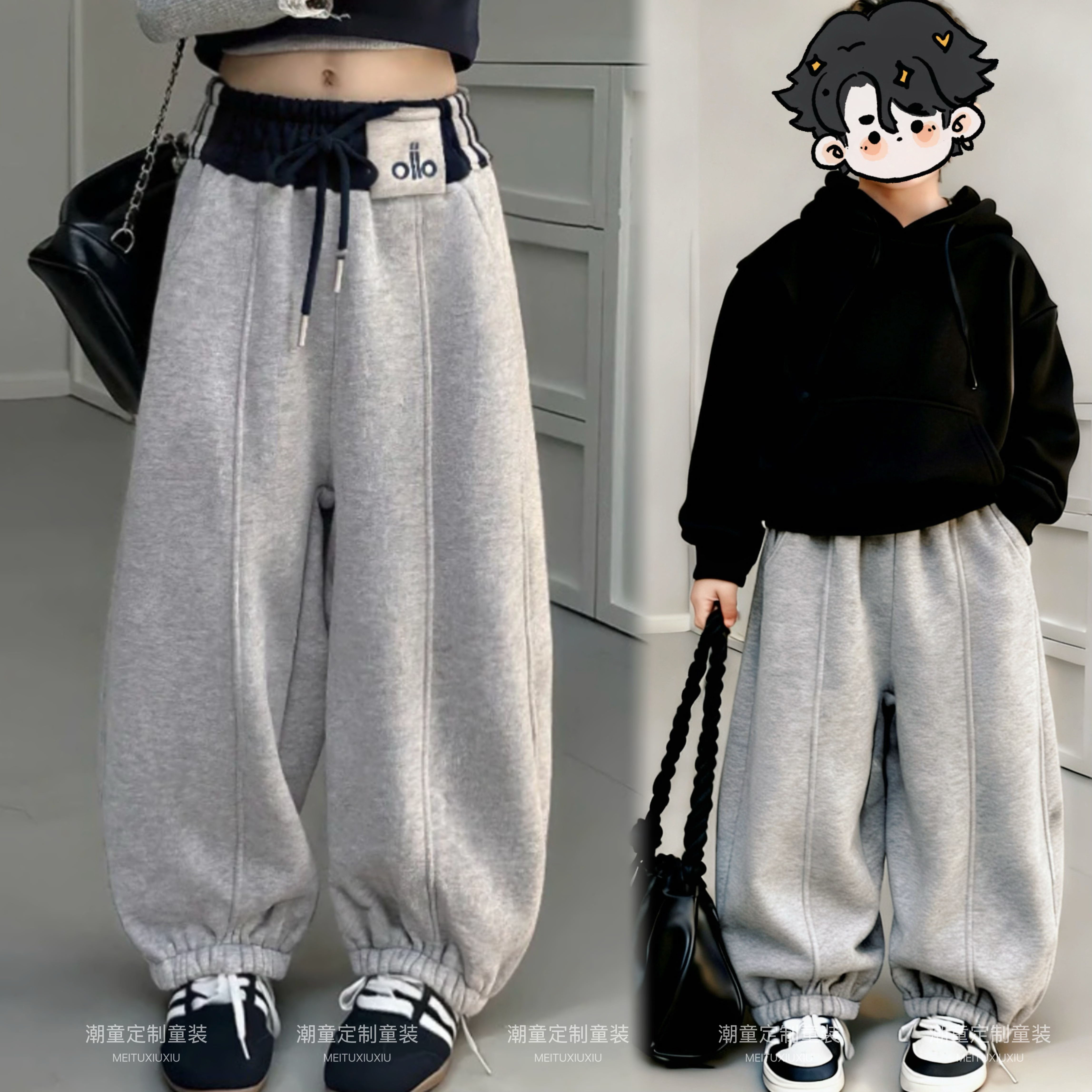 【加绒加厚】男女童加绒冬季2025版型太赞了百搭防寒宽松卫裤S