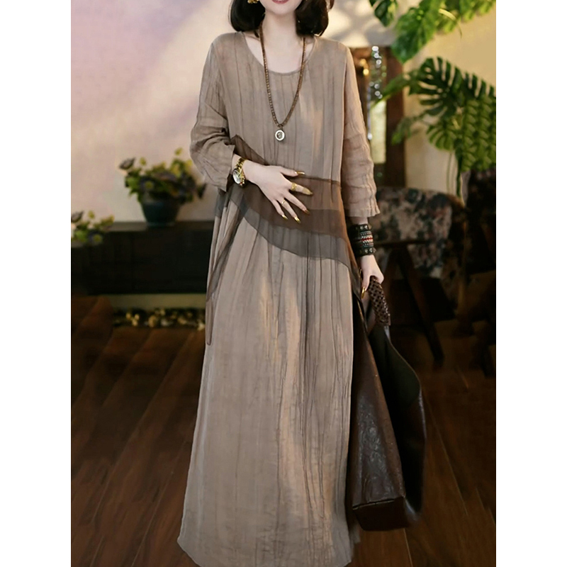 文艺风套头宽松显瘦长袖长裙2025夏新款百搭别致减龄七分袖A字裙