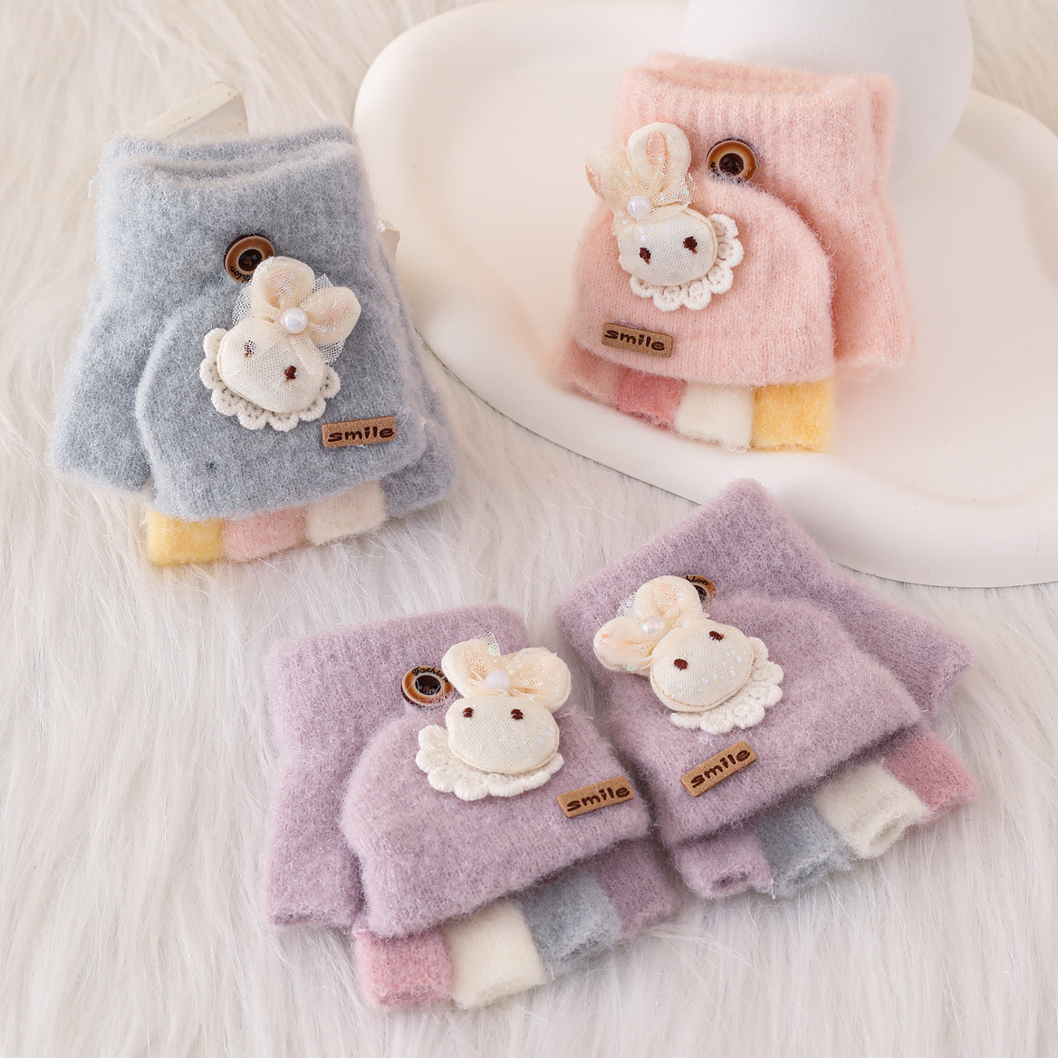 儿宝宝半指手套0-3岁2女宝秋冬季保暖儿童翻盖女童半截露指手袜