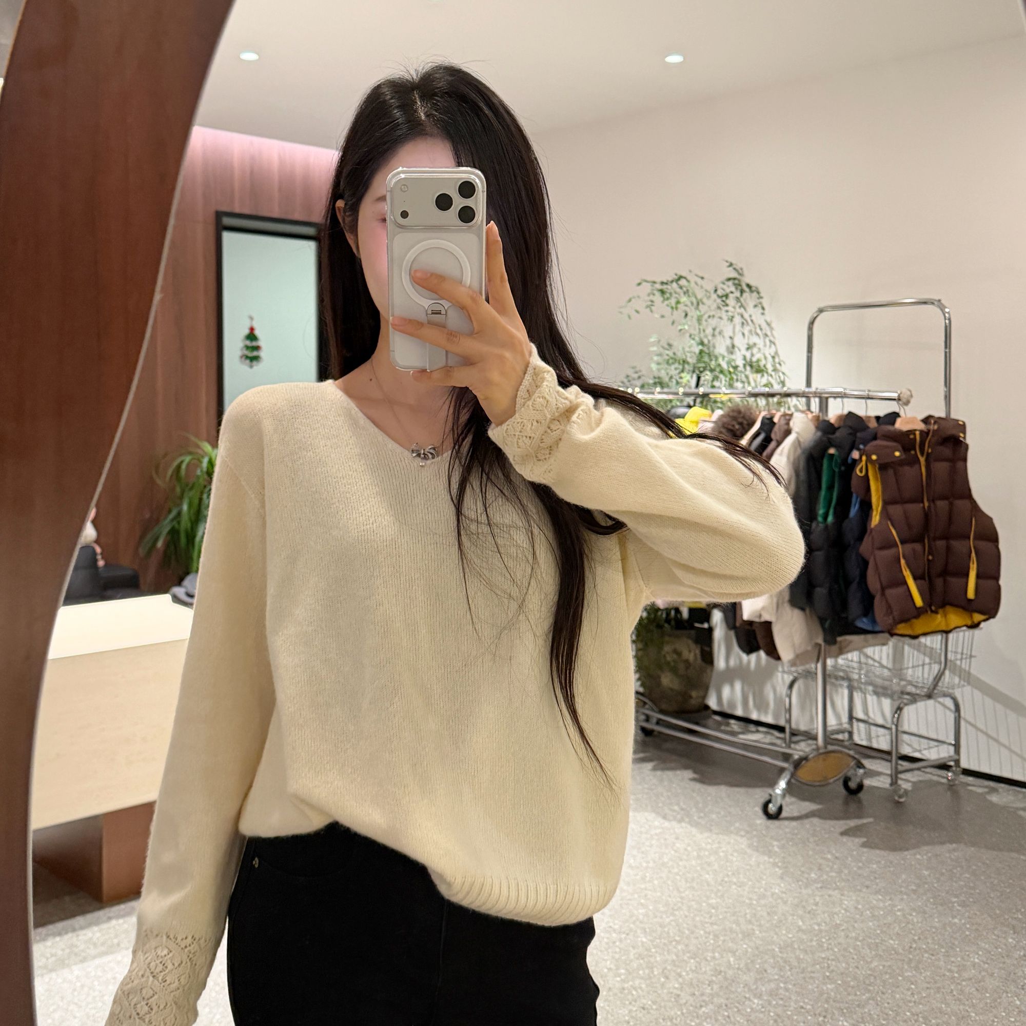 SUMU/宿慕复古慵懒风软糯V领针织衫新款韩版套头毛衣5689小雨女装