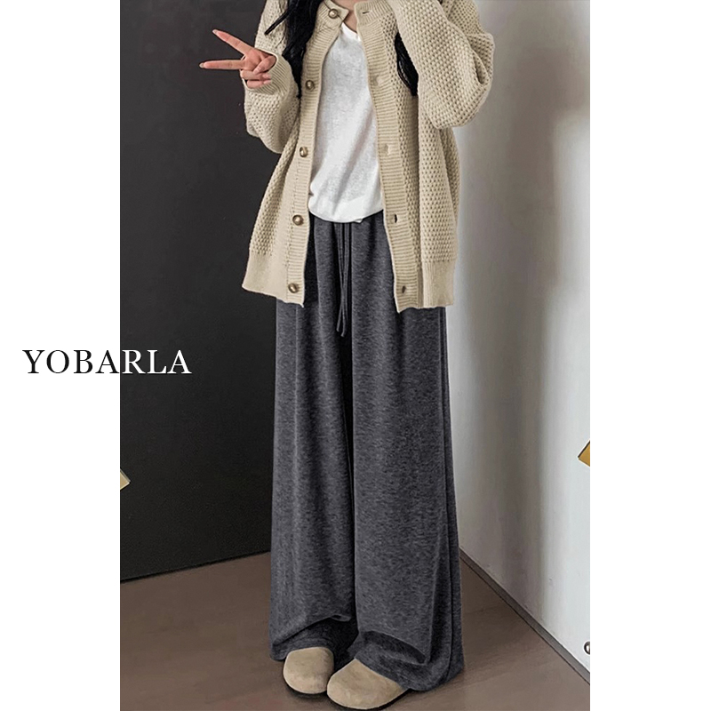 深灰色慵懒糯米休闲裤女秋冬大码胖mm高腰宽松显瘦垂感软糯直筒裤