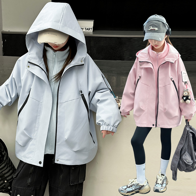 女童冲锋衣外套秋冬款洋气中大童6-12岁15岁休闲百搭韩版保暖外套