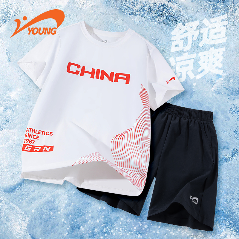 【中国加油】速干运动套装夏季贵人鸟儿童男童男孩女T恤短袖短裤