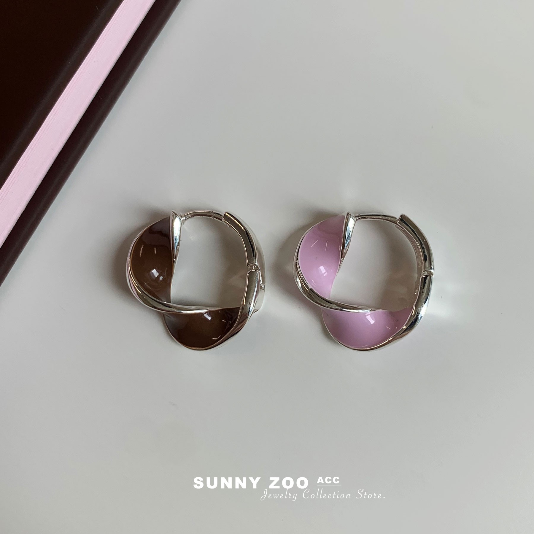 铜合金耳饰 花想容撞色几何滴釉扭曲耳环日韩精致百搭高级感小众