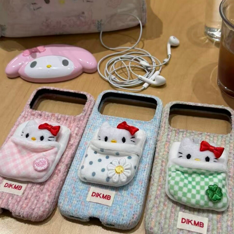 秋冬可爱彩色毛粘睡觉kt猫适用苹果17ProMax手机壳16pro防摔15/14