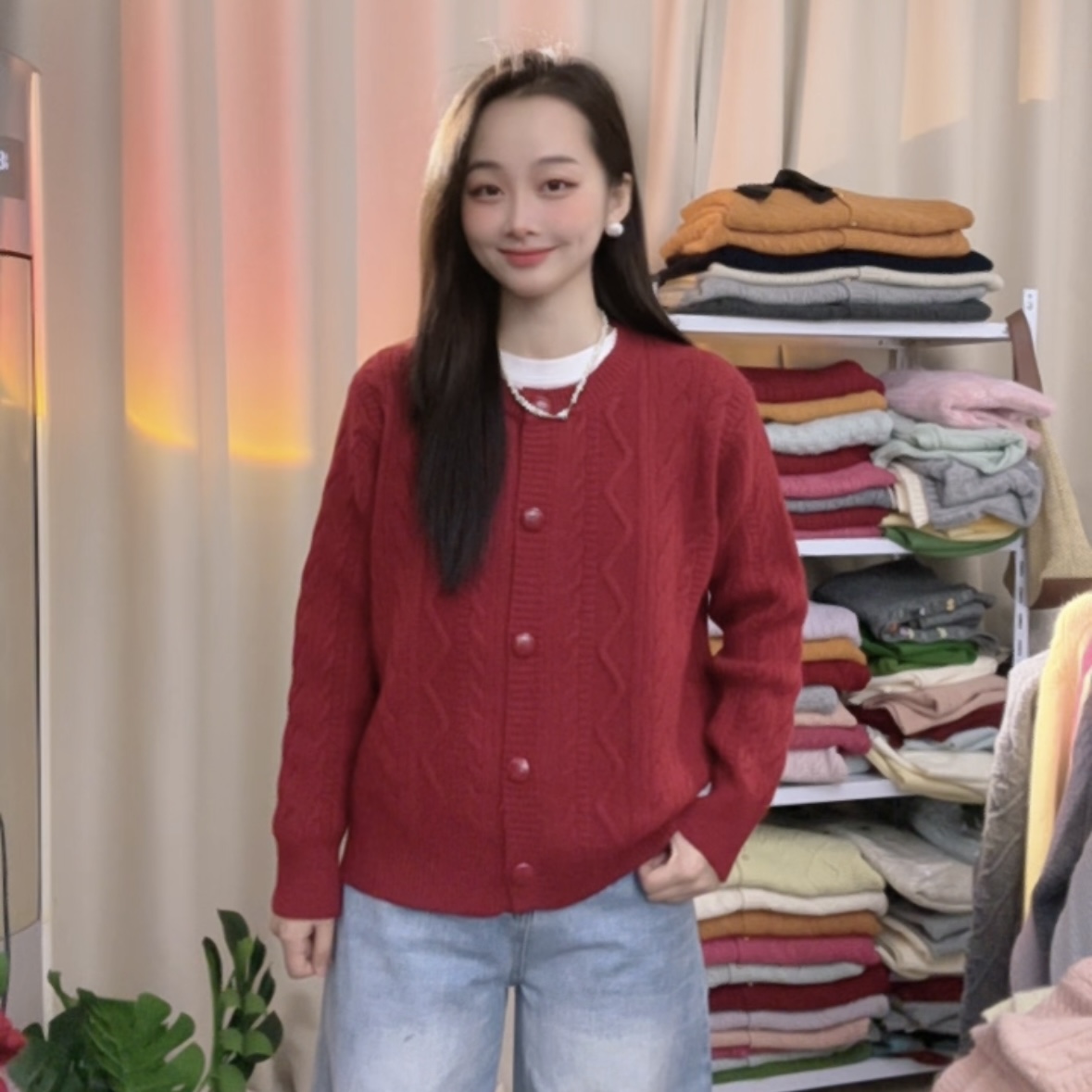 韩系奶乎乎网红圆领麻花开衫保暖厚款显白慵懒风宽松针织时尚毛衣