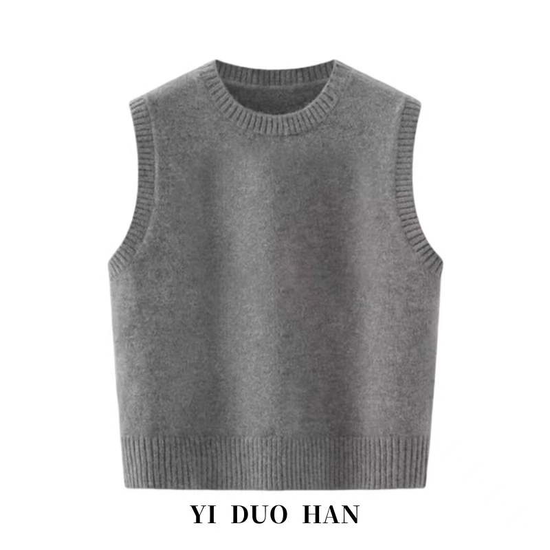 清仓捡漏~专柜圆领叠穿针织马甲女时尚显瘦坎肩休闲打底背心马夹