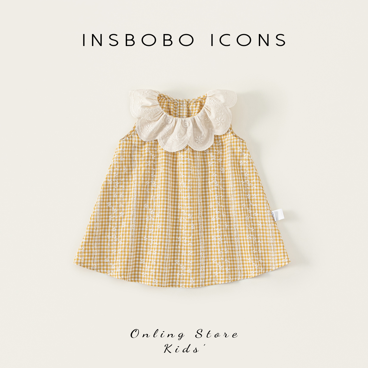 INSbobo婴童格子公主裙夏季新品裙子花边领格子印花连衣裙XQ15116