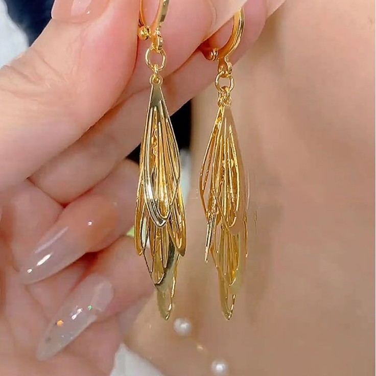 925银耳饰 防过敏2025年新款爆款金色翅膀流苏耳环时尚气质耳扣长