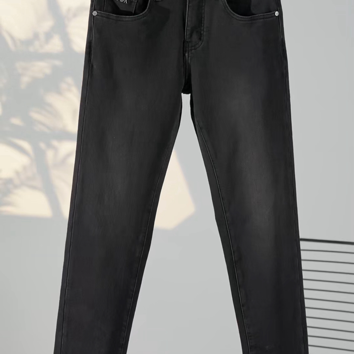 秋冬黑灰色加厚牛仔裤男弹力修身小直筒水洗时尚百搭中腰长裤