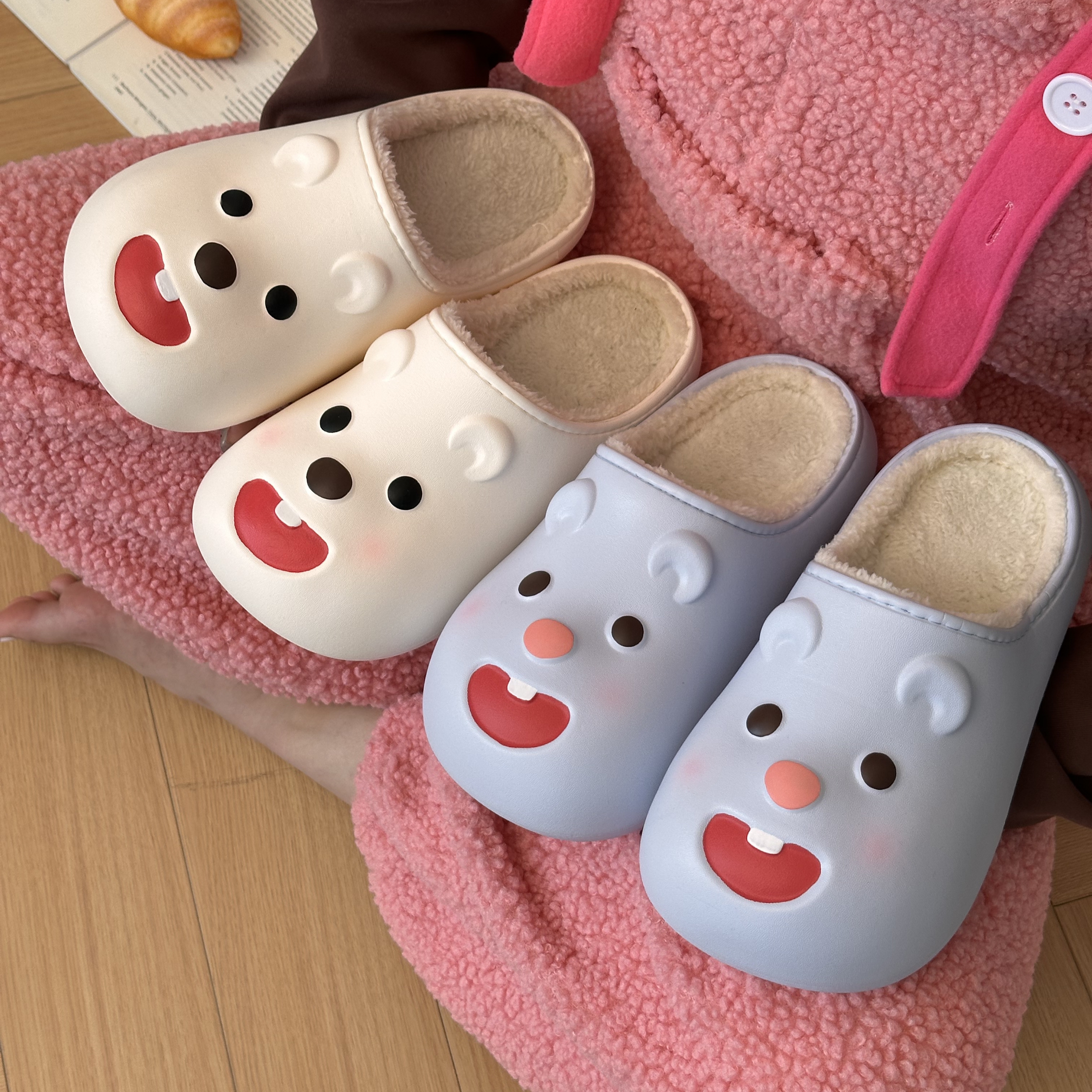 可爱小海狸冬季新款棉拖鞋女外穿防水防滑厚底加厚加绒保暖毛拖鞋