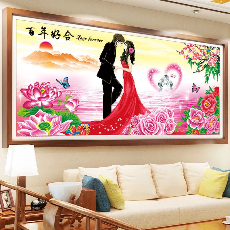 蒂彩半钻百年好合天长地久婚庆款式手工贴钻画新人礼物钻非满钻