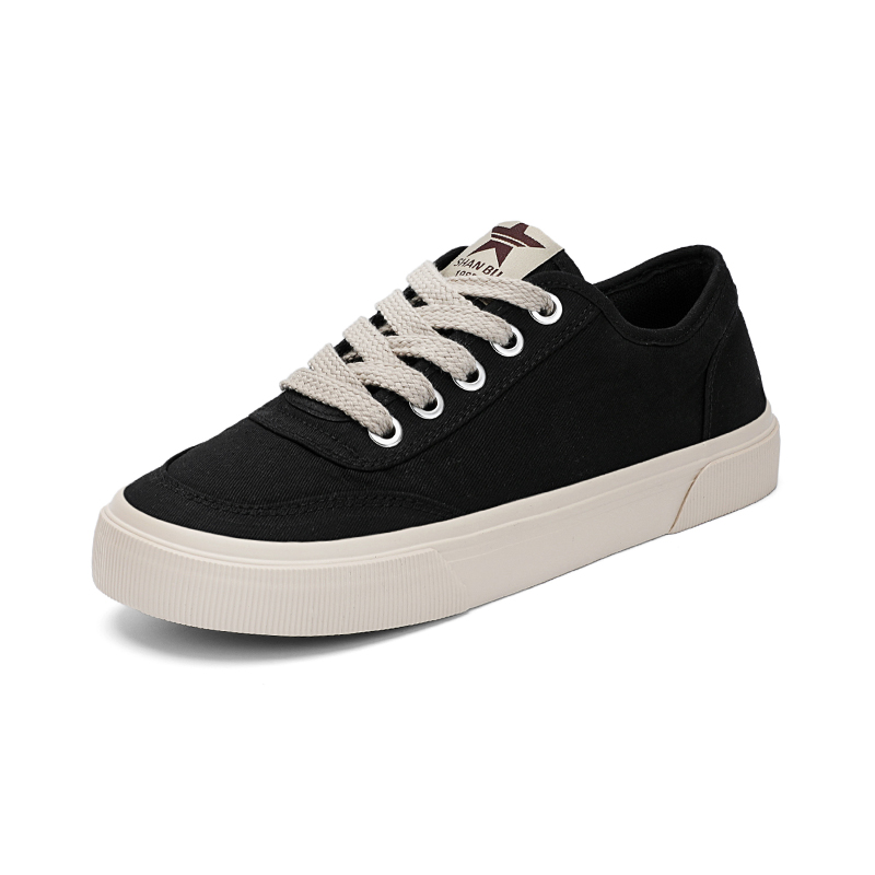 闪步秋季新款男鞋纯色简约经典帆布鞋系带百搭低帮时尚平底板鞋