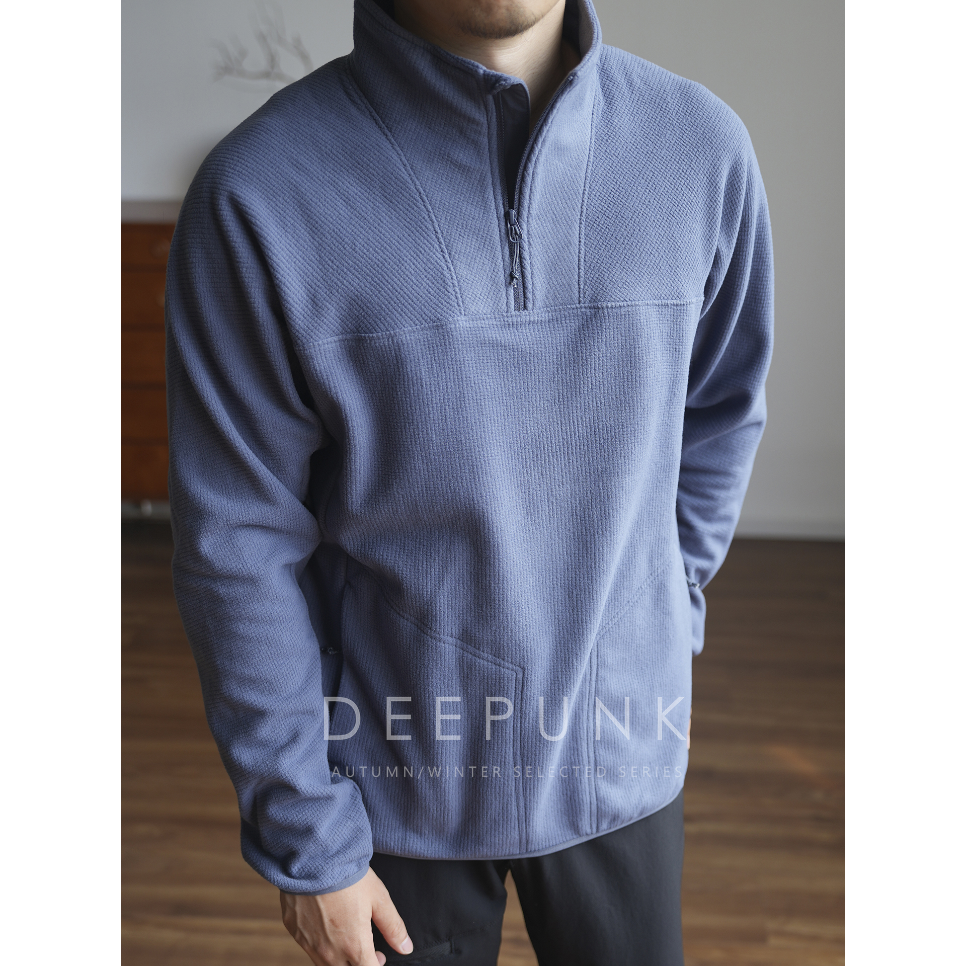 DEEPUNK 秋冬通勤户外运动长袖上衣立领套头卫衣外套抓绒衣 9073