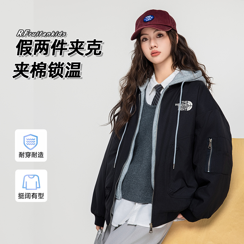 初高中学生秋冬季棉服潮牌外套少女派克服青少年大童加厚棉衣宽松
