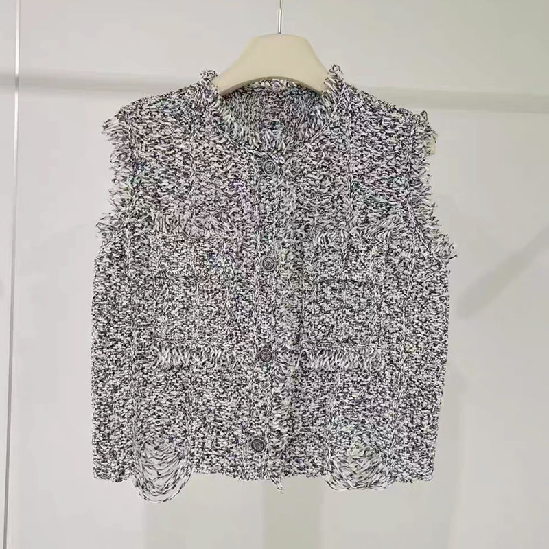 3109{艾}2025女装秋季新品款百搭休闲简约流苏毛边针织马甲上衣女