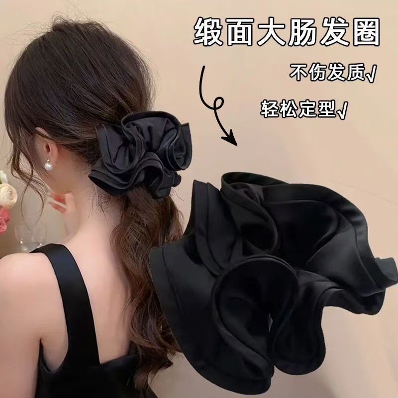 法式缎面大肠发圈新款气质马尾圈木耳边大肠圈发绳扎发头绳发圈