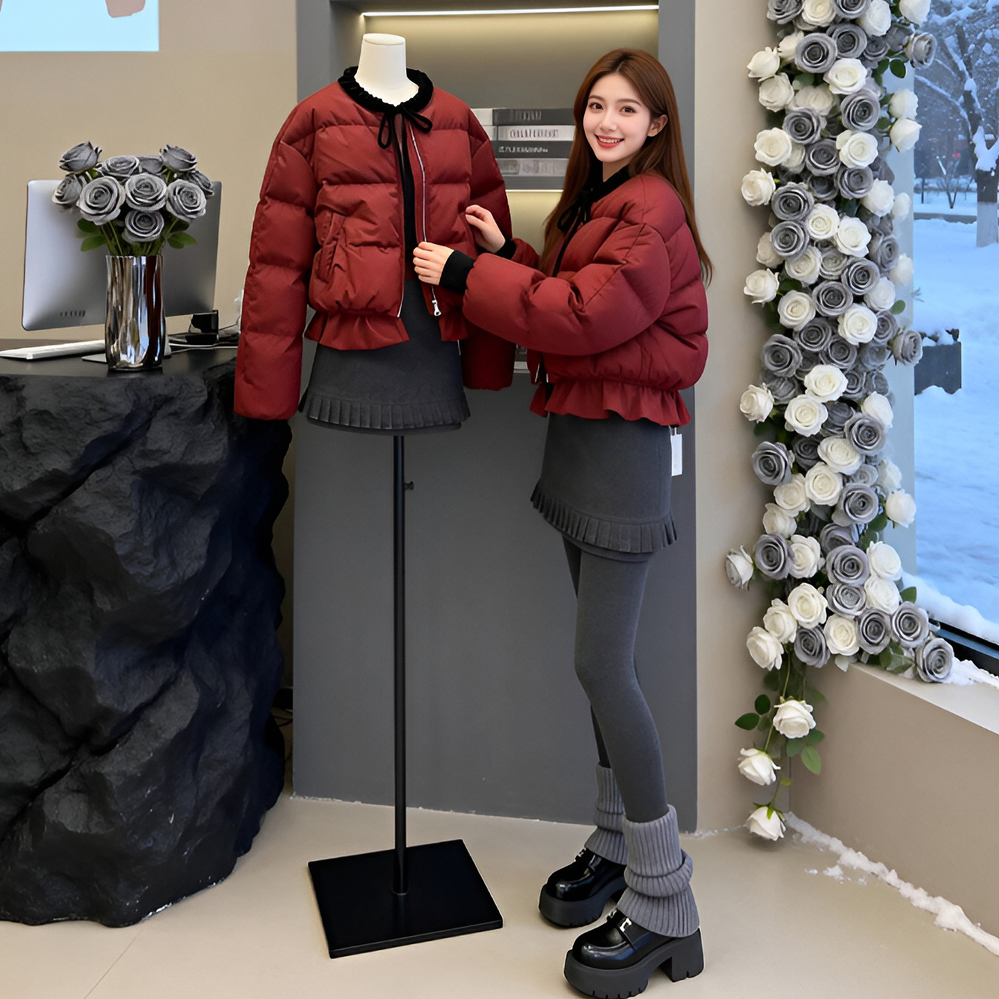 2025冬季新款时尚甜美少女风设计感棉服女日常通勤百搭保暖外套潮