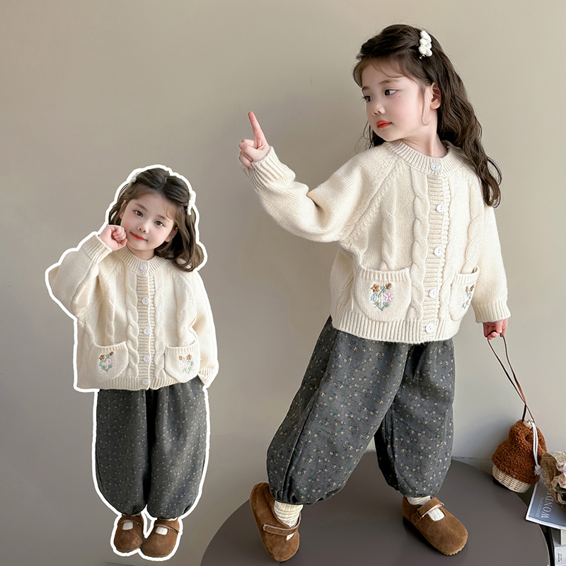女童休闲毛衣套装2025新款儿童春秋装韩版洋气宝宝秋季时髦两件套