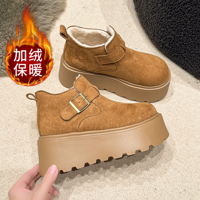 中高帮勃肯棉鞋女加绒7cm厚底增高2025冬季新款丑萌保暖雪地靴