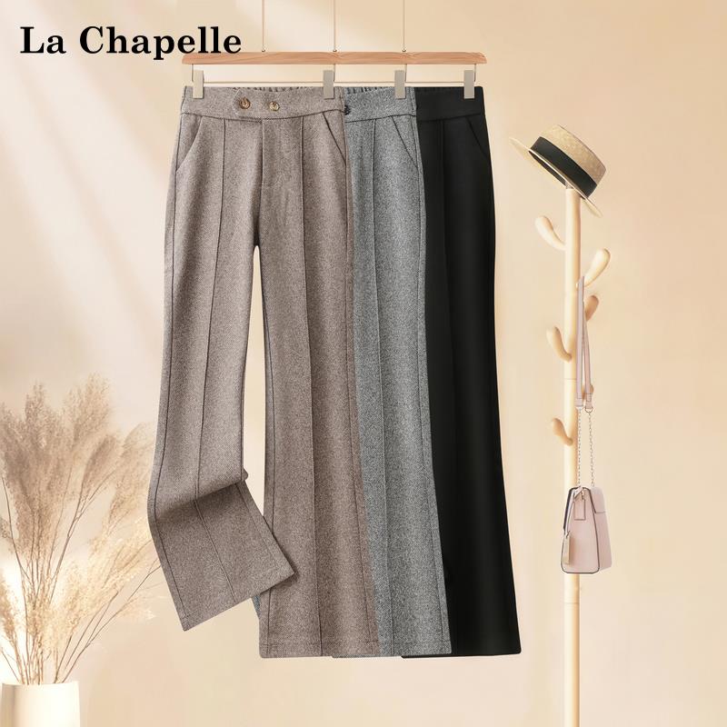 拉夏贝尔气质喇叭裤女2025后松紧高腰修身显瘦微喇裤时尚马蹄裤子