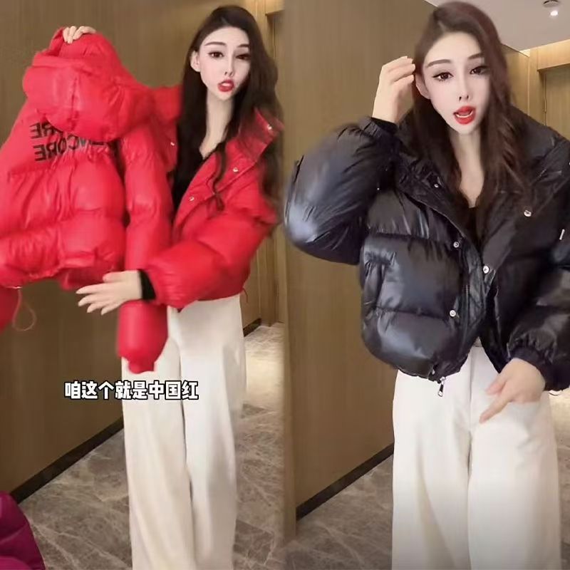 韩版时尚加厚保暖外套冬季新款宽松显瘦连帽短款纯色连帽短外套潮