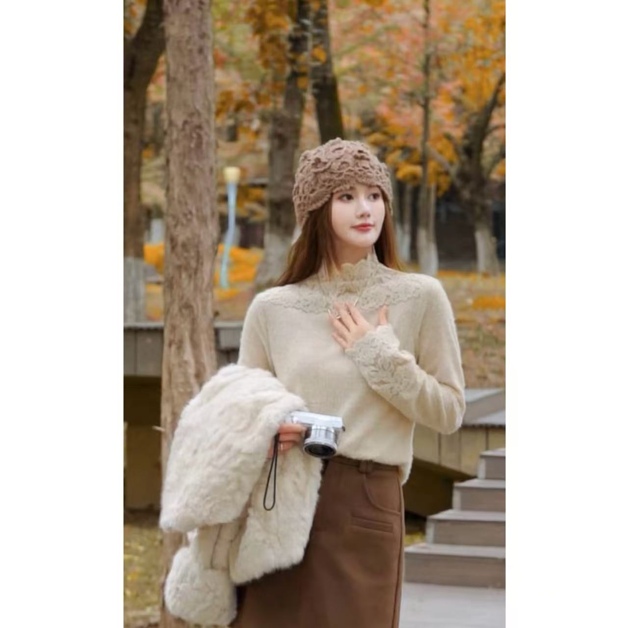 【云芷】秋冬新款纯色百搭显瘦修身毛感打底长袖上衣ZZ1387