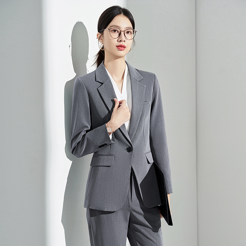高级感灰色西装套装女2025秋冬款面试正装工作服职业气质西服8616