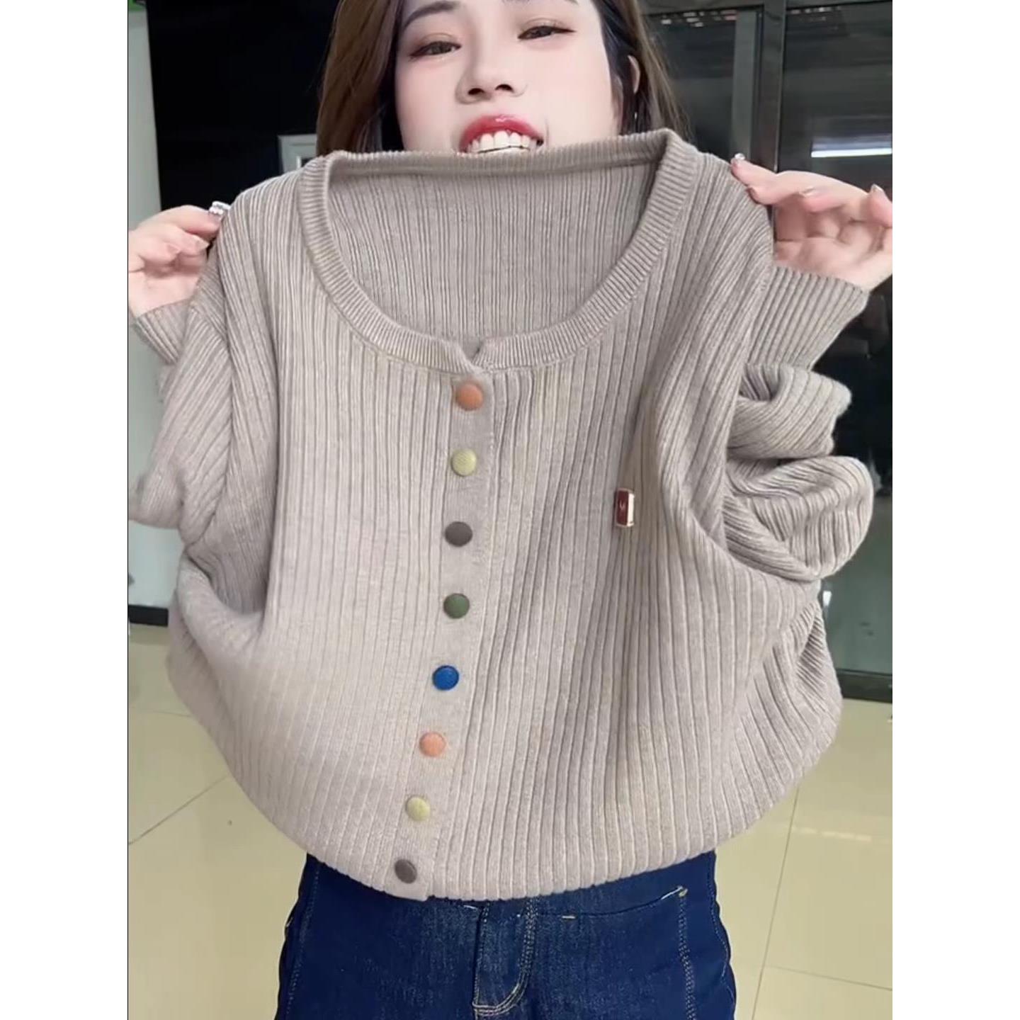 韩版时尚洋气百搭圆领针织衫春秋季女装妈妈宽松休闲减龄长袖上衣