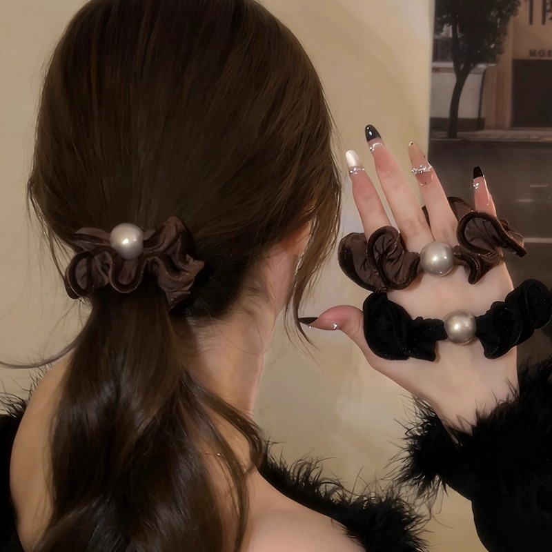 韩国东大门高级感木耳边丝绒发圈韩系百搭秋冬贝珠发绳轻奢大肠圈