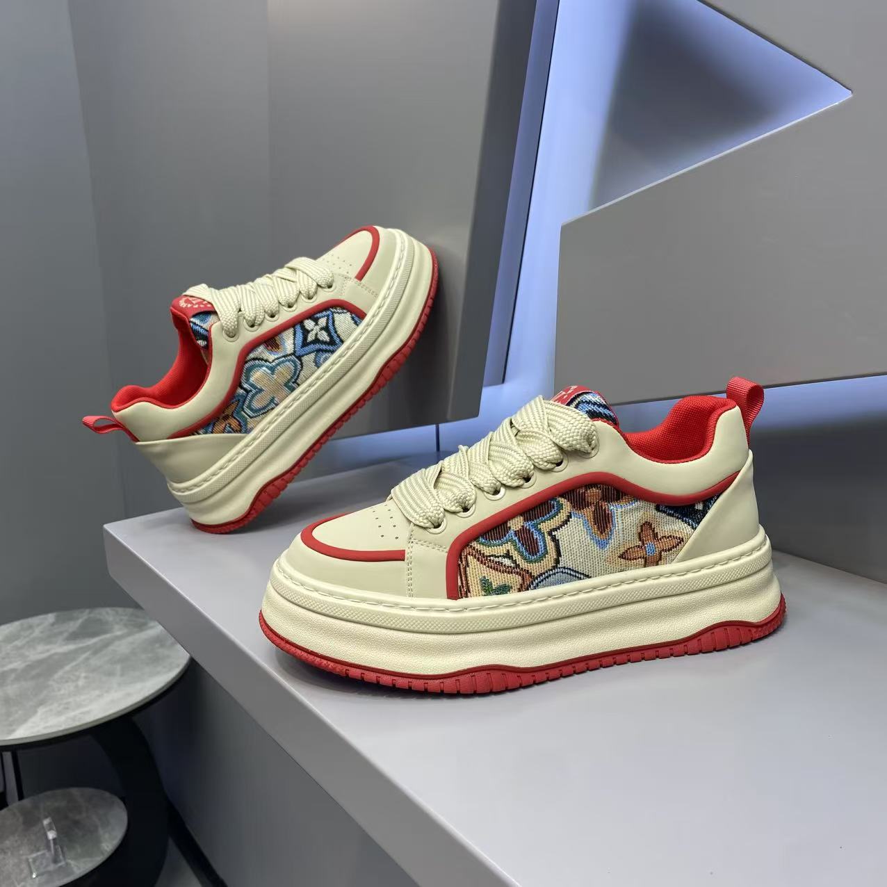 【皮鞋码】早秋新款皮布拼接厚底舒适百搭潮流男士时尚休闲潮鞋款dl