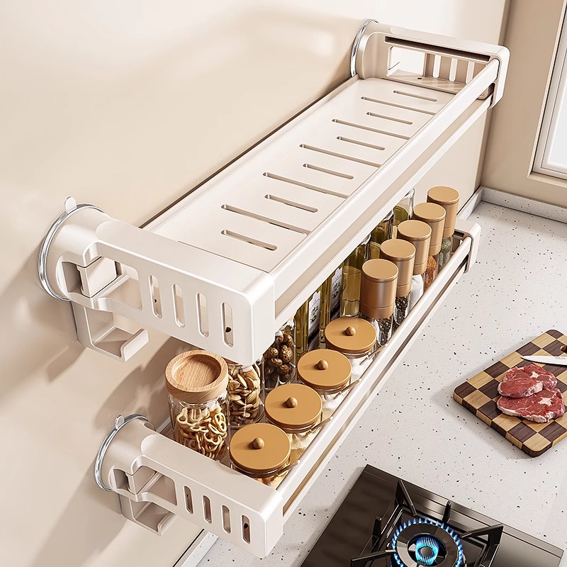 厨房加宽置物架调味料调料品收纳架子免打孔壁挂家用墙上用品挂架