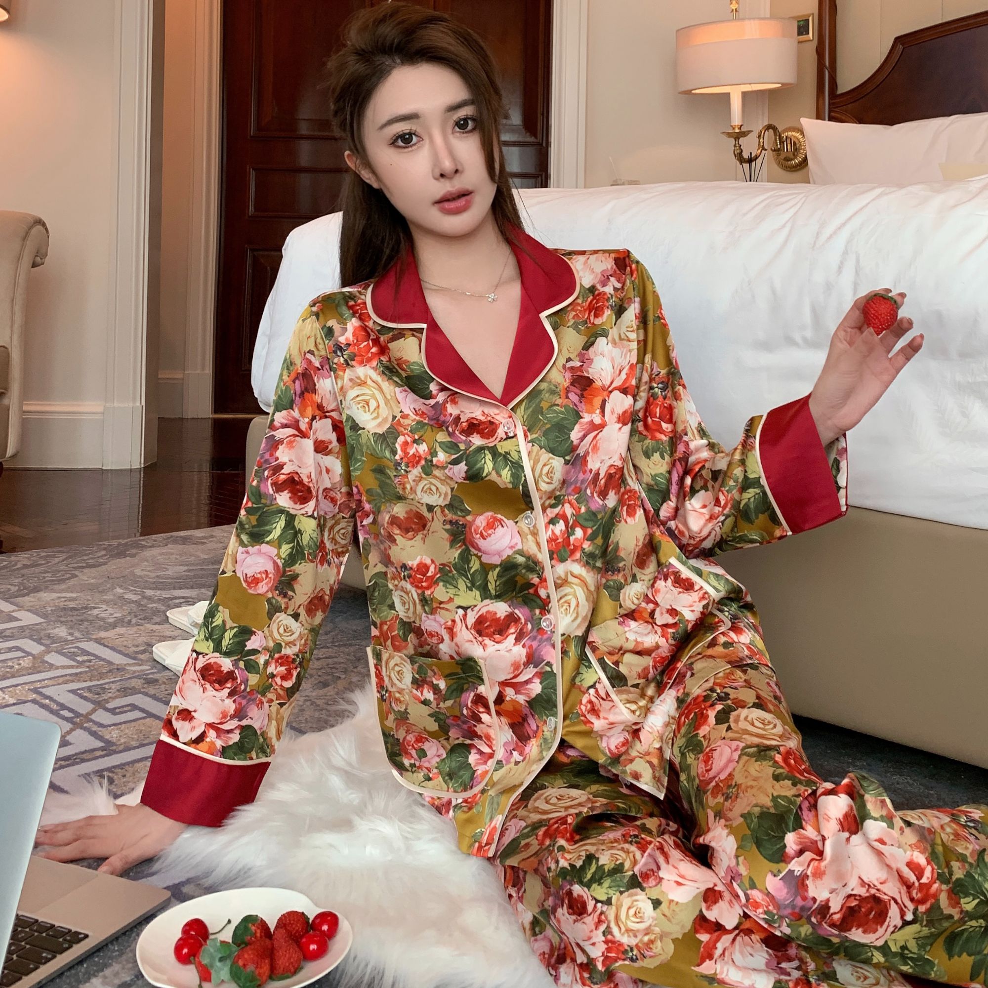 2025春秋季新款睡衣女长袖家居服可外穿高级感轻奢两件套套装
