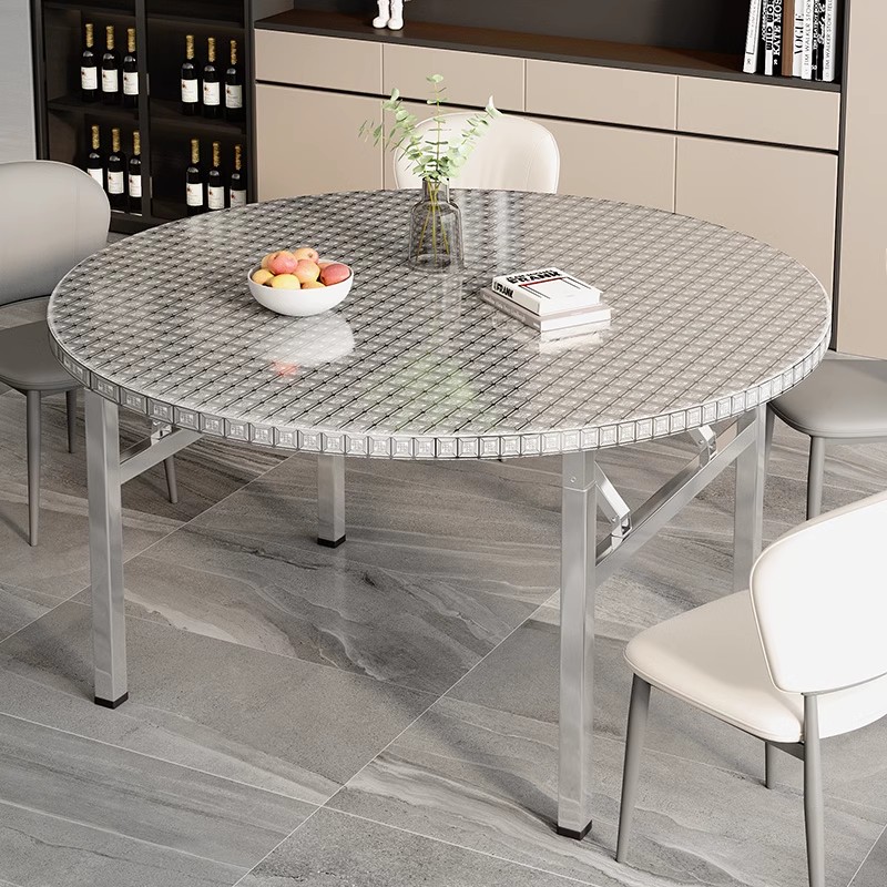 加厚不锈钢家用大圆桌可折叠便携式餐桌小户型家用10人15人饭桌