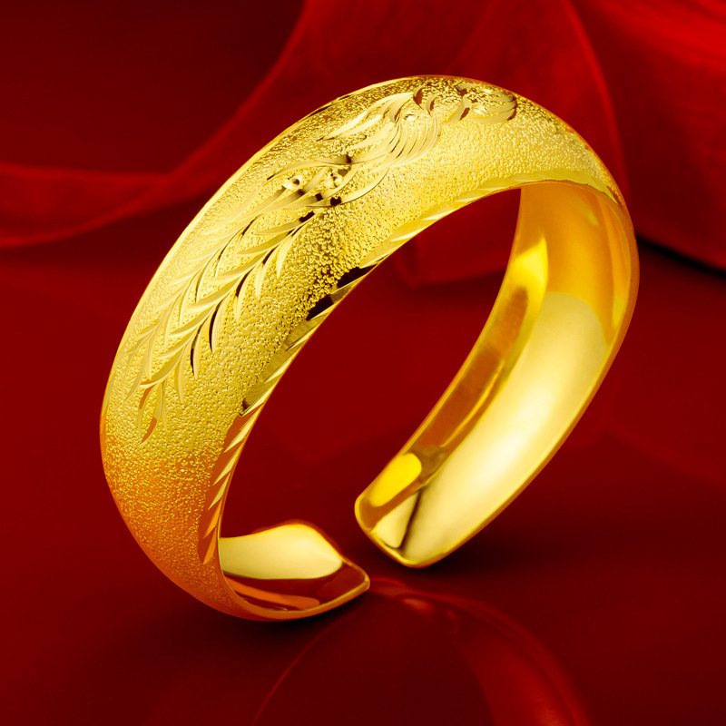 铜合金手镯 新中式宽版龙凤开口手镯送妈妈婆婆礼物（非黄金）