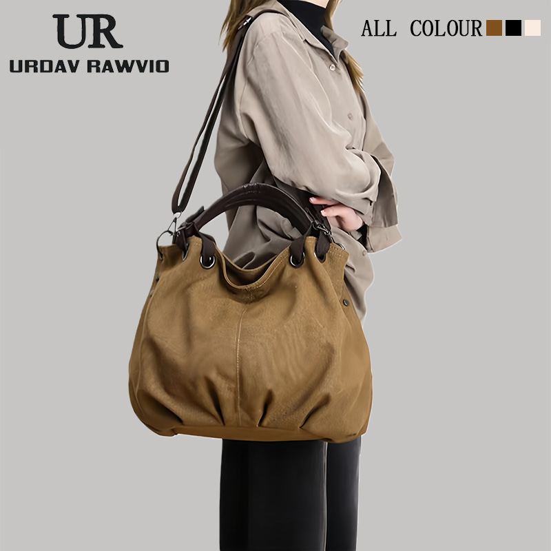 URDAV RAWVIO日系托特包女大容量帆布复古通勤手提包单肩斜挎大包