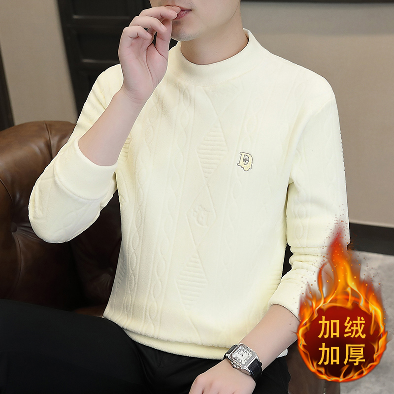 新款重工剪花一体海岛绒双面加绒加厚男士半高领时尚秋冬卫衣潮